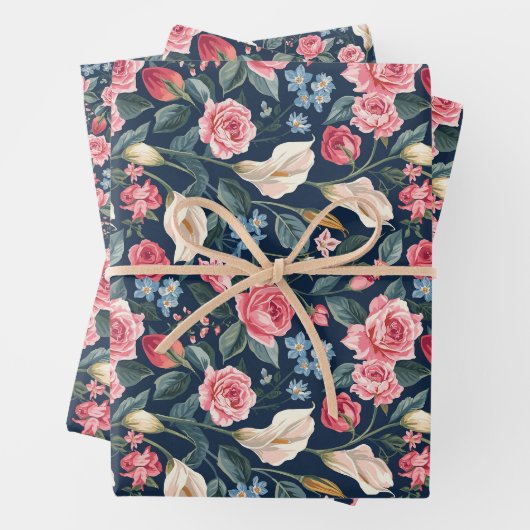 Romantisches Marineblumen-Gartenmuster Geschenkpapier Set (Beispiel)