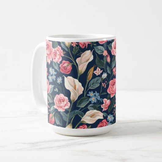 Romantisches Marineblumen-Gartenmuster Kaffeetasse (Vorderseite Links)