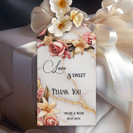 Romantisches Marmor Gold Blumen Hochzeit Geschenkanhänger