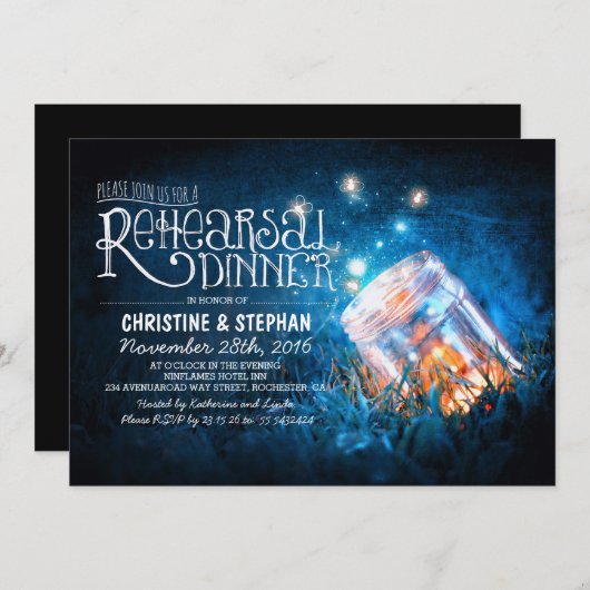 Romantisches Maurerjar & Glühwürmchen Probe Dinner Einladung (Vorne/Hinten)