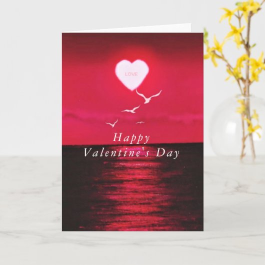 Romantisches Meer Sonnenuntergang Herzens Valentin Karte (Gelbe Blume)