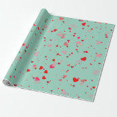 Romantisches Mintgrün Rote Herzen Valentinstag  Geschenkpapier (Ungerollt)