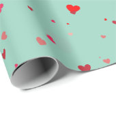 Romantisches Mintgrün Rote Herzen Valentinstag  Geschenkpapier (Rolleneckpunkt)