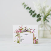 ROMANTISCHES MONOGRAM, Cyclamen, rosa grünes Plati Visitenkarte (Stehend Vorderseite)