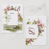 ROMANTISCHES MONOGRAM, Cyclamen, rosa, weiß Visitenkarte (Vorne/Hinten)