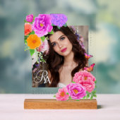 Romantisches Monogram Peonies Garden Foto Acrylschild (Neutral)