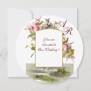 ROMANTISCHES MONOGRAMM, PINK CYCLAMEN, Floral Einladung