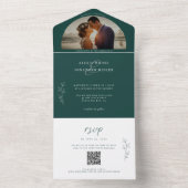 Romantisches Moody Emerald Green Wedding Foto All In One Einladung (Innen Boden)