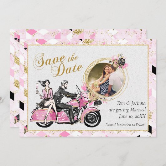 Romantisches Motorrad Save the Date (Vorne/Hinten)