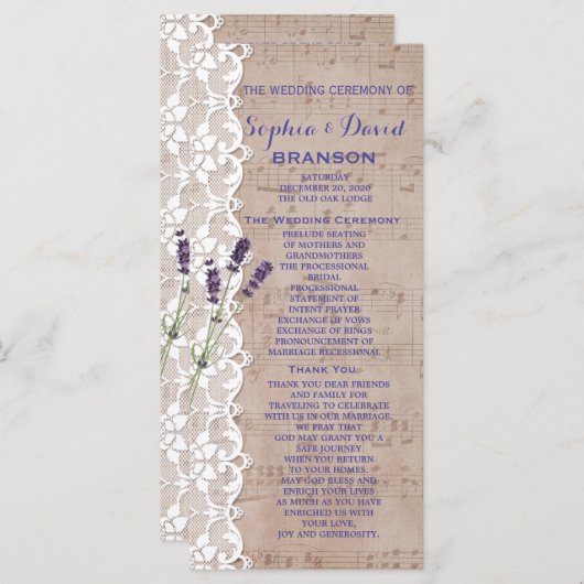 Romantisches Musikblatt Lavendel Programm Custom (Vorne/Hinten)