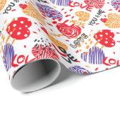 Romantisches Muster, du und ich. farbig in Weiß Geschenkpapier (Rolleneckpunkt)