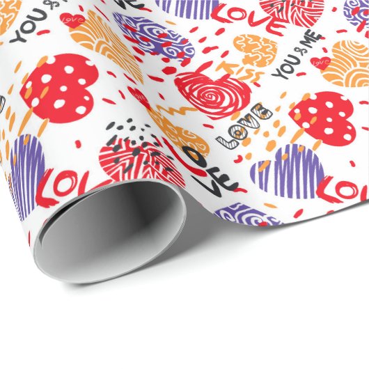 Romantisches Muster, du und ich. farbig in Weiß Geschenkpapier (Rolleneckpunkt)