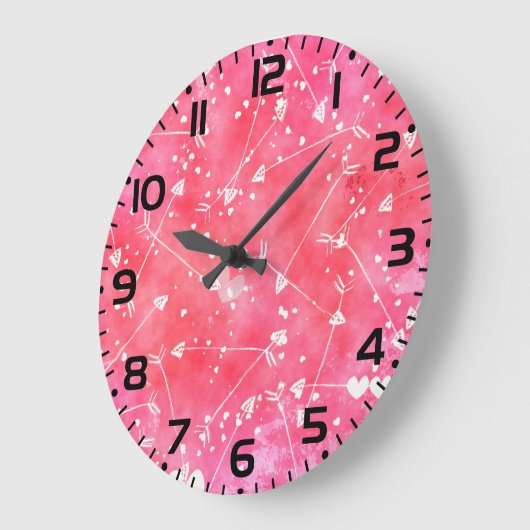 Romantisches Muster für Wasserfarben, rosa Herzen Große Wanduhr (Winkel)