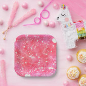 Romantisches Muster für Wasserfarben, rosa Herzen  Pappteller (Party)