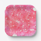 Romantisches Muster für Wasserfarben, rosa Herzen  Pappteller (Vorderseite)