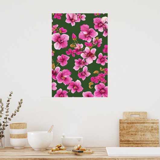 Romantisches Muster lila Orchideen Poster (Küche)