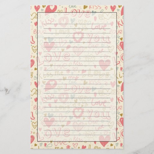 Romantisches Muster mit Herz und Lippen Briefpapier (Vorderseite)
