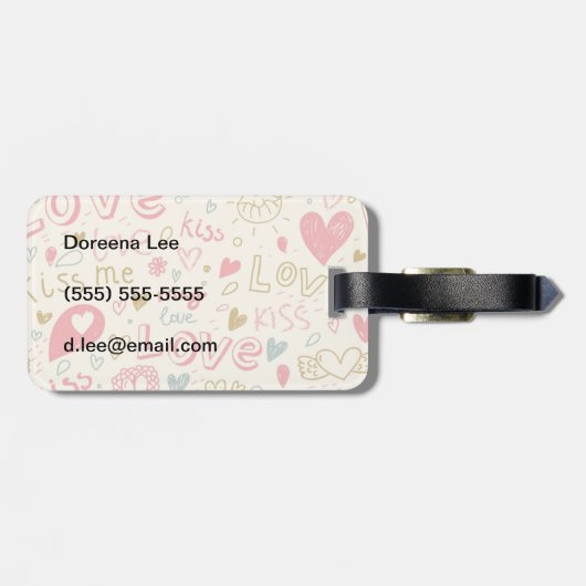 Romantisches Muster mit Herz und Lippen Gepäckanhänger (Rückseite horizontal)