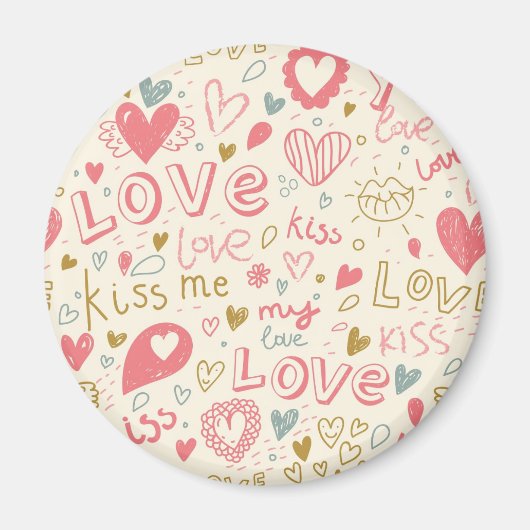 Romantisches Muster mit Herz und Lippen Magnet (Vorne)