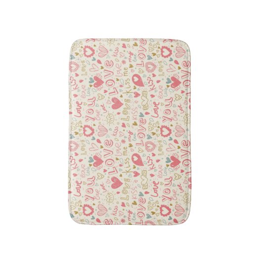 Romantisches Muster mit Herzen und den Lippen Badematte (Vorderseite Vertikal)