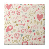 Romantisches Muster mit Herzen und den Lippen Fliese (Vorderseite)