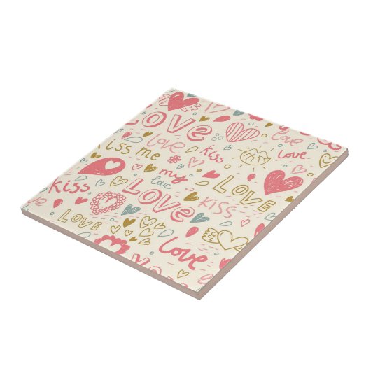 Romantisches Muster mit Herzen und den Lippen Fliese (Seite)