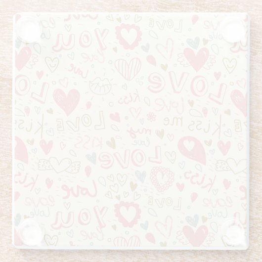 Romantisches Muster mit Herzen und den Lippen Glasuntersetzer (Rückseite)