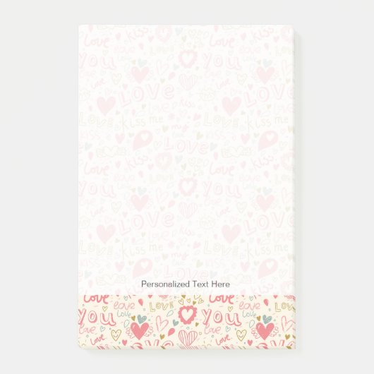 Romantisches Muster mit Herzen und den Lippen Post-it Klebezettel (Vorderseite)