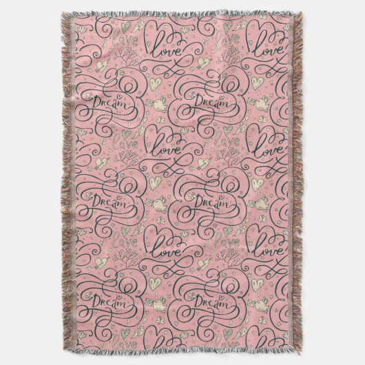 Romantisches Muster mit Herzen und Vögeln Decke (Vorderseite Vertikal)