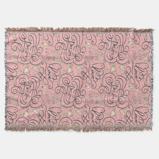 Romantisches Muster mit Herzen und Vögeln Decke (Vorderseite)