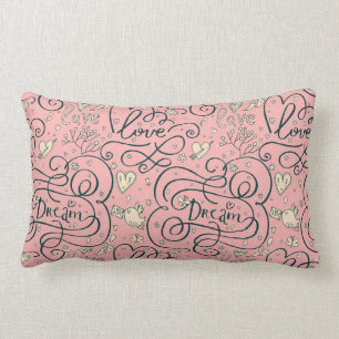 Romantisches Muster mit Herzen und Vögeln Lendenkissen