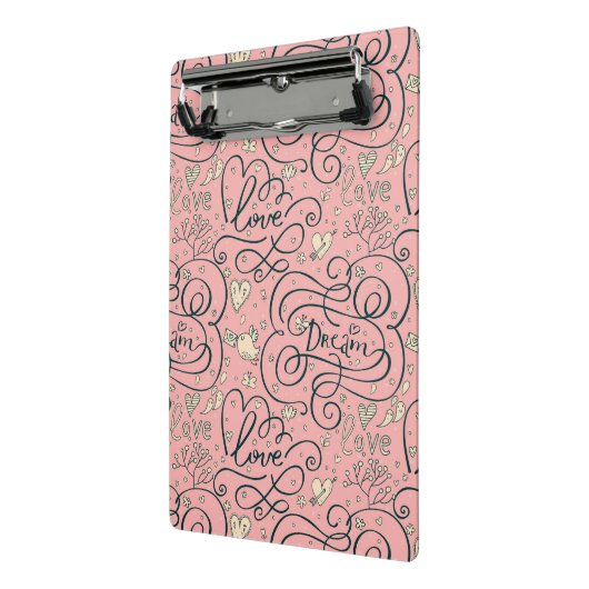 Romantisches Muster mit Herzen und Vögeln Mini Klemmbrett (Gewinkelt2)