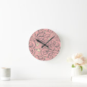 Romantisches Muster mit Herzen und Vögeln Runde Wanduhr (Zuhause)
