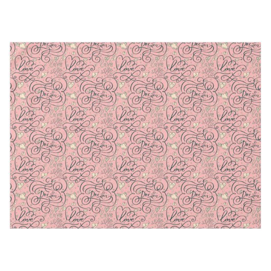 Romantisches Muster mit Herzen und Vögeln Tischdecke (Vorderseite (Horizontal))