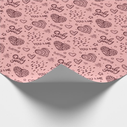 Romantisches Muster nur Sie. Dunkelrosa auf rosa Geschenkpapier (Ecke)