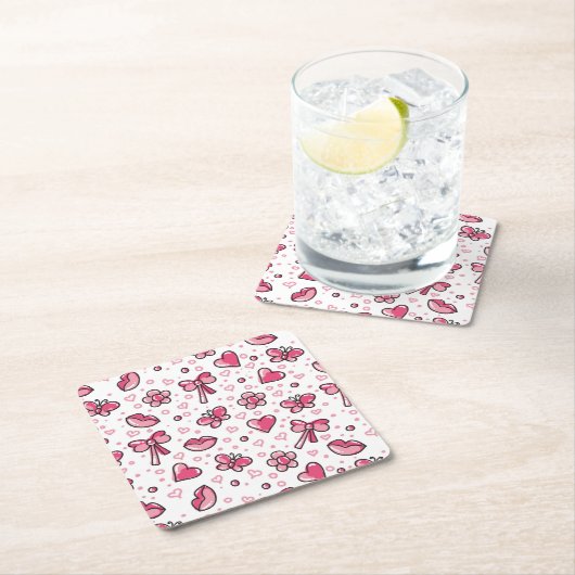 romantisches Muster Rechteckiger Pappuntersetzer (Vor Ort)