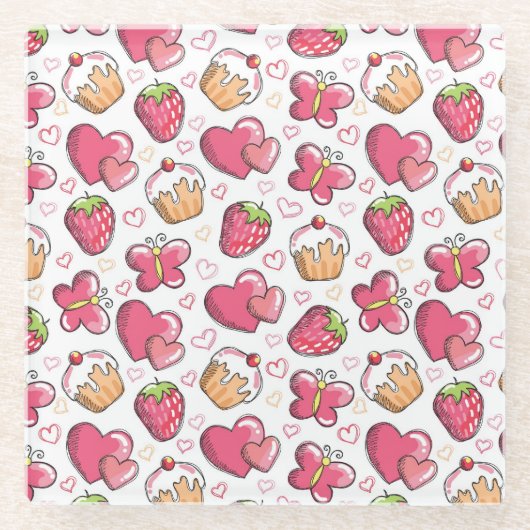 romantisches Nahrungsmittelmuster Glasuntersetzer (Vorderseite)