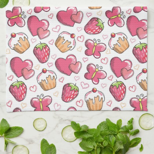 romantisches Nahrungsmittelmuster Handtuch (Gefaltet)