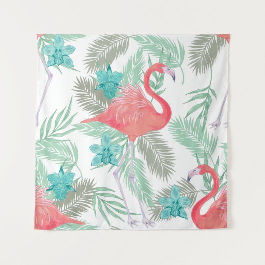 Romantisches nahtloses Muster mit Flamingo-Vogel u Wandteppich (Vorderseite)