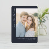 Romantisches Navy-Foto Save The Date (Stehend Vorderseite)