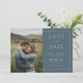 Romantisches Navy Minimalistisches Foto Save The Date (Stehend Vorderseite)