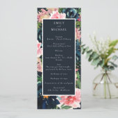 Romantisches Navyblau-Rosa-Blumenmuster Programm (Stehend Vorderseite)