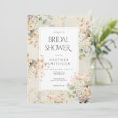 Romantisches neutrales Vintag-Hydrangeas-Brautpart Einladung (Stehend Vorderseite)