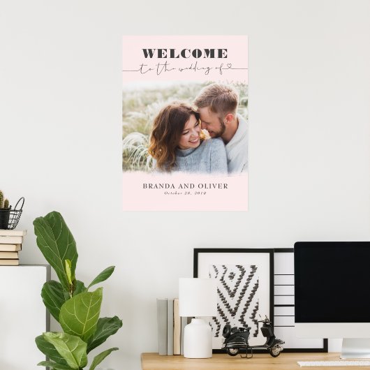 Romantisches Niedliches Foto Hochzeit Begrüßungsze Poster (Heimbüro)