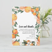 Romantisches Orangen Citrus Hochzeitssemble Foto Dankeskarte (Stehend Vorderseite)