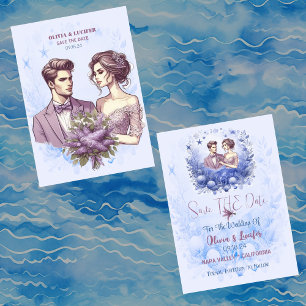 Romantisches Ozeanblau-Meeresleben-Schalentier-Fot Save The Date