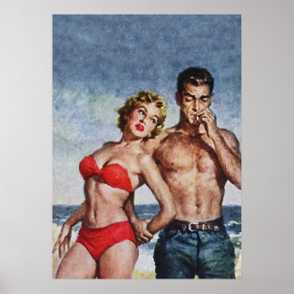 Romantisches Paar am Strand Vintage Pulp Cover Poster
