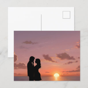 Romantisches Paar bei Sonnenuntergang Postkarte