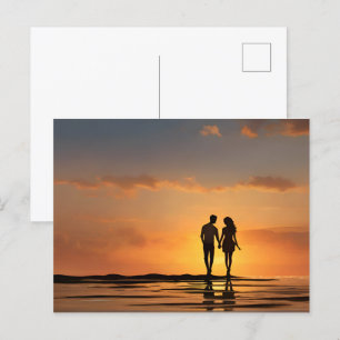 Romantisches Paar bei Sonnenuntergang Postkarte