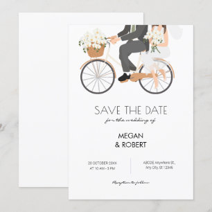 Romantisches Paar beim Fahrradfahren Hochzeit  Save The Date
